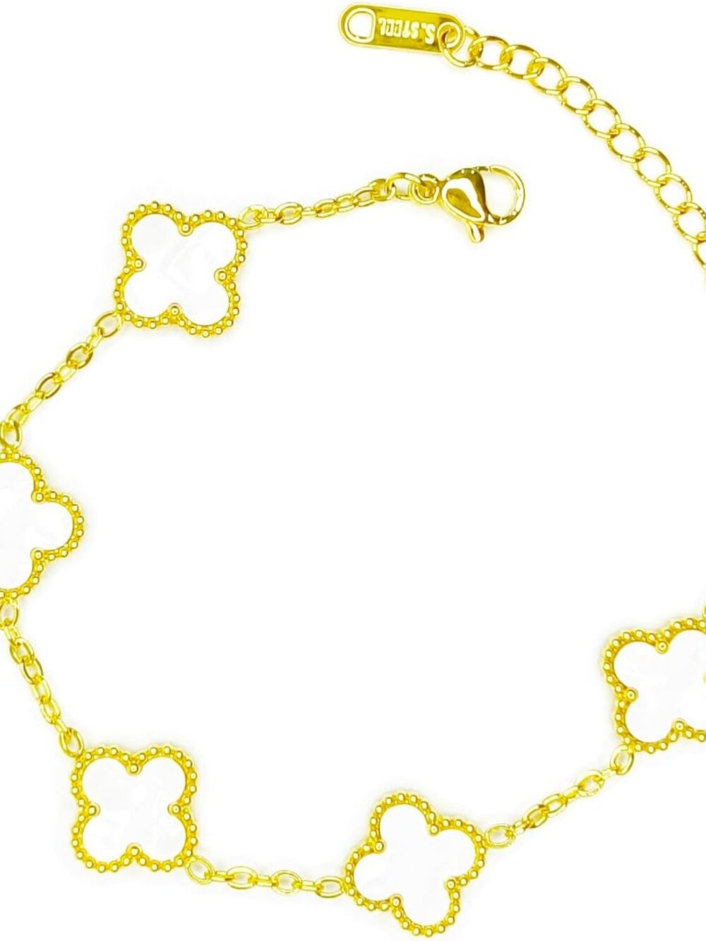 18K Gold Plated Four Leaf Clover Bracelet for Women White Black Clover Bracelet